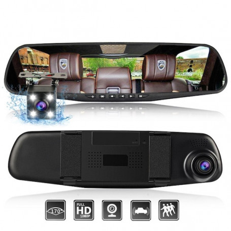 Dual Dash Cam Camera Full HD Rearview Mirror - Dash cam