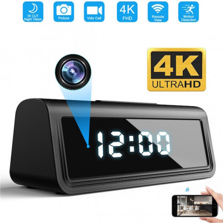 Wecker 4K-Kamera Wifi Fernsicht mit Bewegungsmelder - Spion-Kamera-Wecker